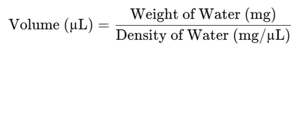 Volume=weight/density formula