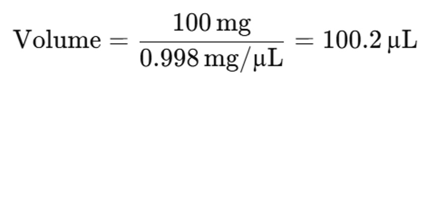 Volume=weight/density formula example